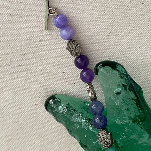 Yoga Chakra Bracelet Real Gemstones with Hamsa Hand Toggle Close - Picture 5 of 6